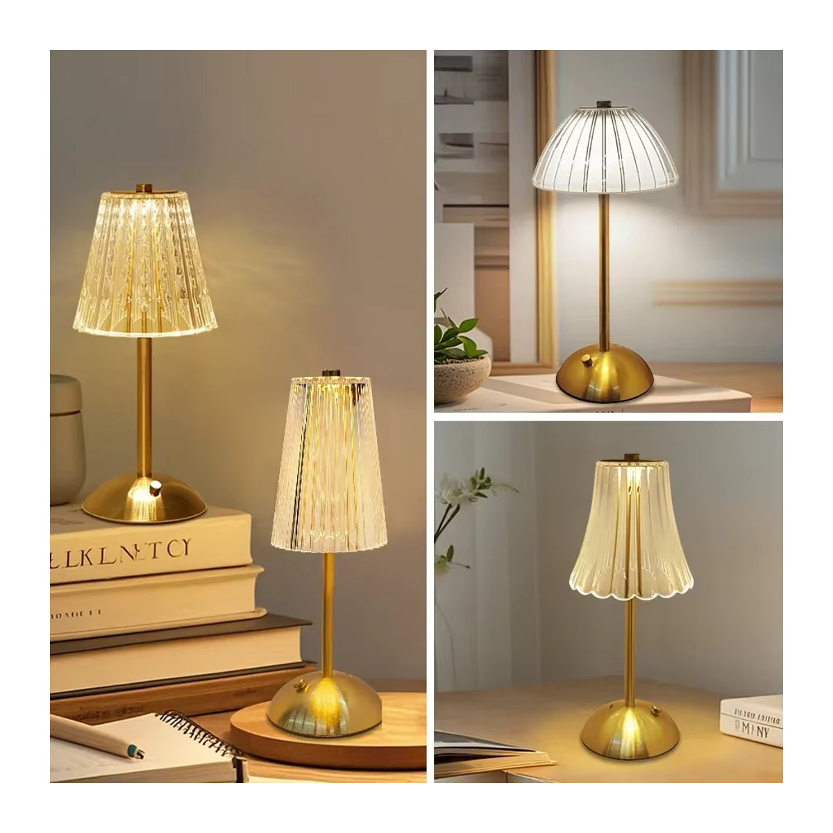 GGBEE Wiederaufladbare Touch-Nachtlicht Tischlampe mit 3 Farben und Dimmfunktion im modernen Kristall-Design - Bild 6