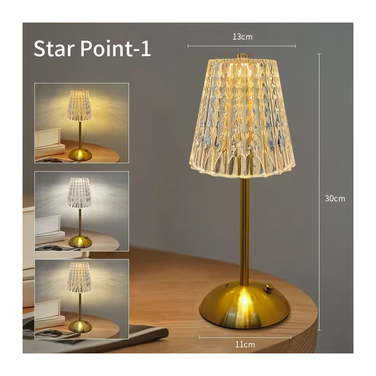 GGBEE Wiederaufladbare Touch-Nachtlicht Tischlampe mit 3 Farben und Dimmfunktion im modernen Kristall-Design - Bild 7