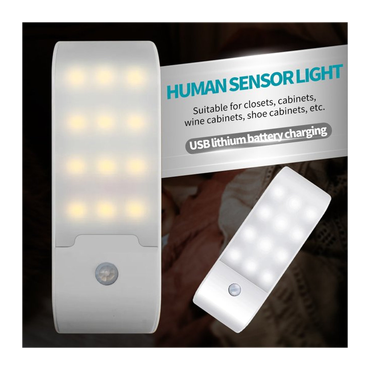 GGBEE Wiederaufladbares LED Nachtlicht mit Bewegungsmelder und 12 integrierten LEDs für Flur, Badezimmer und Schrankunterseiten - Bild 1