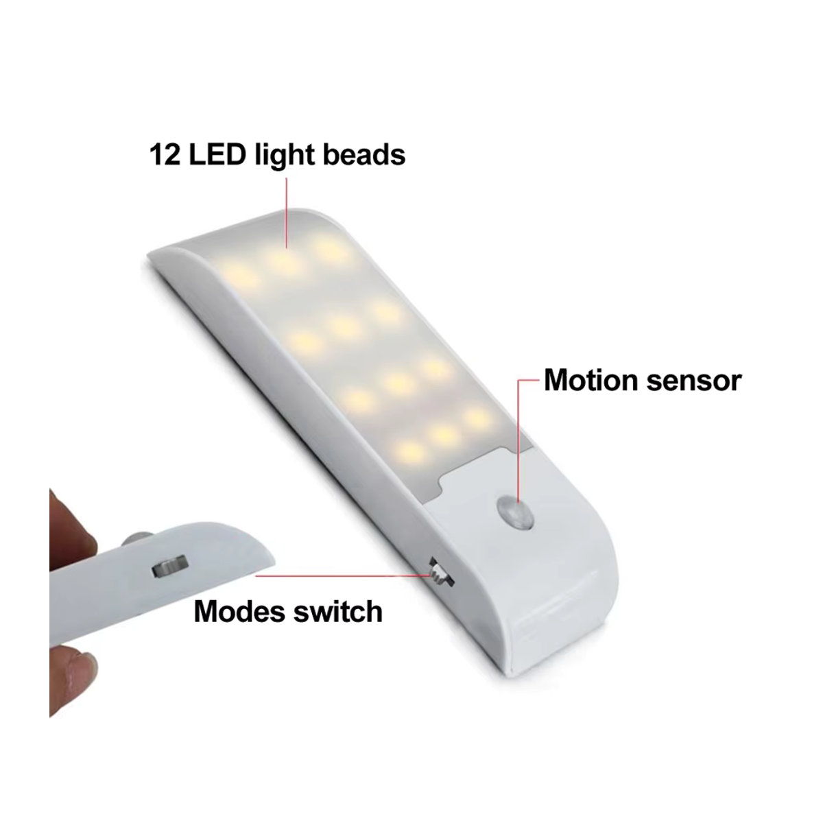 GGBEE Wiederaufladbares LED Nachtlicht mit Bewegungsmelder und 12 integrierten LEDs für Flur, Badezimmer und Schrankunterseiten - Bild 2