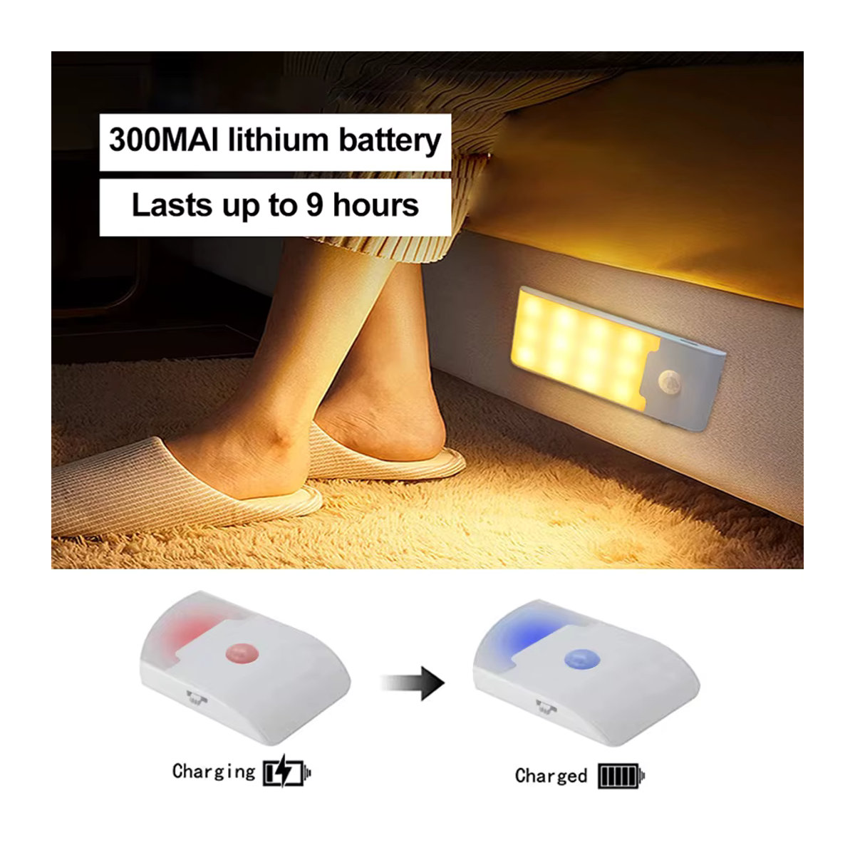 GGBEE Wiederaufladbares LED Nachtlicht mit Bewegungsmelder und 12 integrierten LEDs für Flur, Badezimmer und Schrankunterseiten - Bild 4