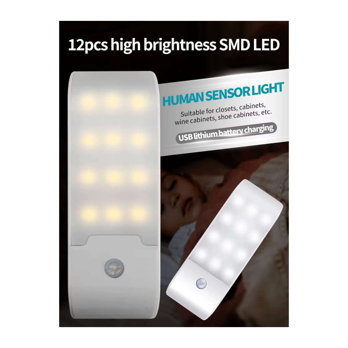 GGBEE Wiederaufladbares LED Nachtlicht mit Bewegungsmelder und 12 integrierten LEDs für Flur, Badezimmer und Schrankunterseiten - Bild 6