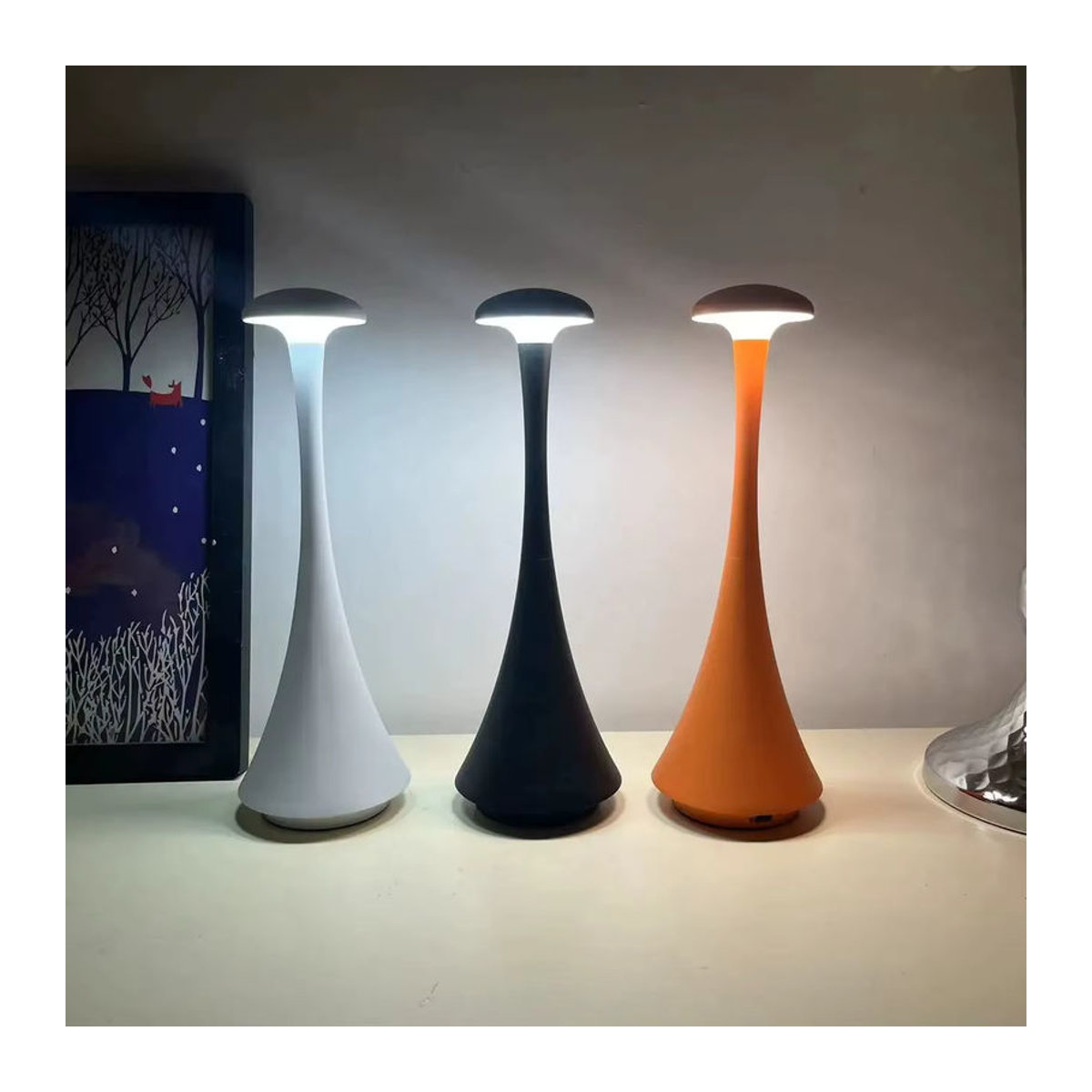 ggbingo LED Nachttischlampe in Orange, kabellose Touch-Lampe mit 3 Farben und USB-C, minimalistisches Atmosphärenlicht für Schlafzimmer und Schreibtisch - Bild 3