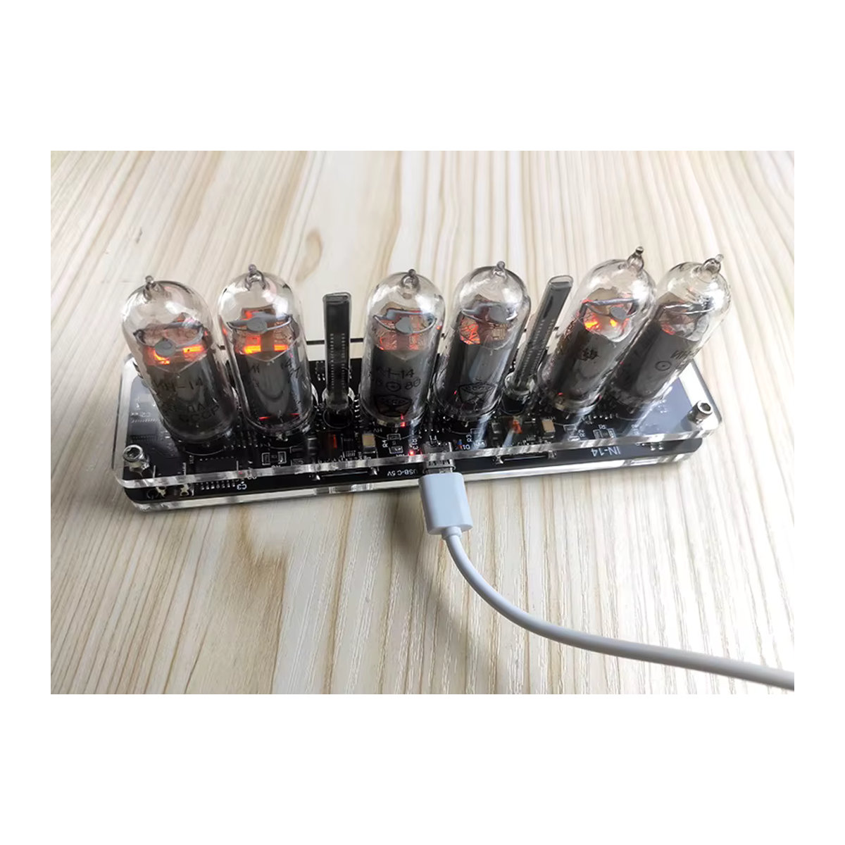 GHXAMP Nixieröhren Uhr Modul IN14 Glow Rohr mit Hintergrundbeleuchtung, 6-bit Digitaluhr DIY Audio Zubehör, Orange, USB 5V - Bild 3