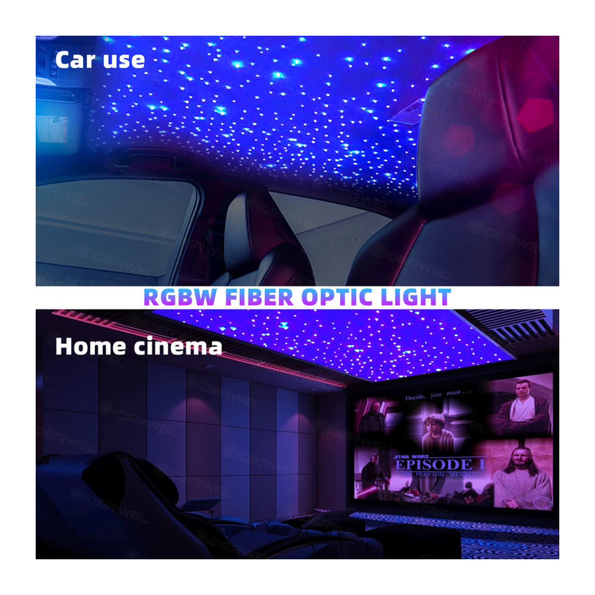 GIDERWEL LED Glasfaser Lichter Kit mit Smart APP Steuerung, RGBW Sternenhimmel Effekt Deckenleuchte in Bunt und Modernem Design - Bild 2