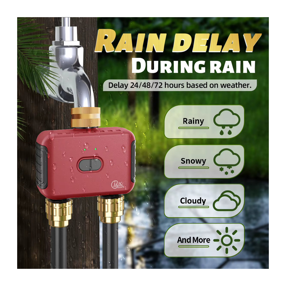 Giexperience Smart Garden Bewässerungstimer mit 2 Zonen, WiFi und Zigbee, Automatisches Bewässerungssystem für Tropf- und Sprinklersteuerung, Rot - Bild 4