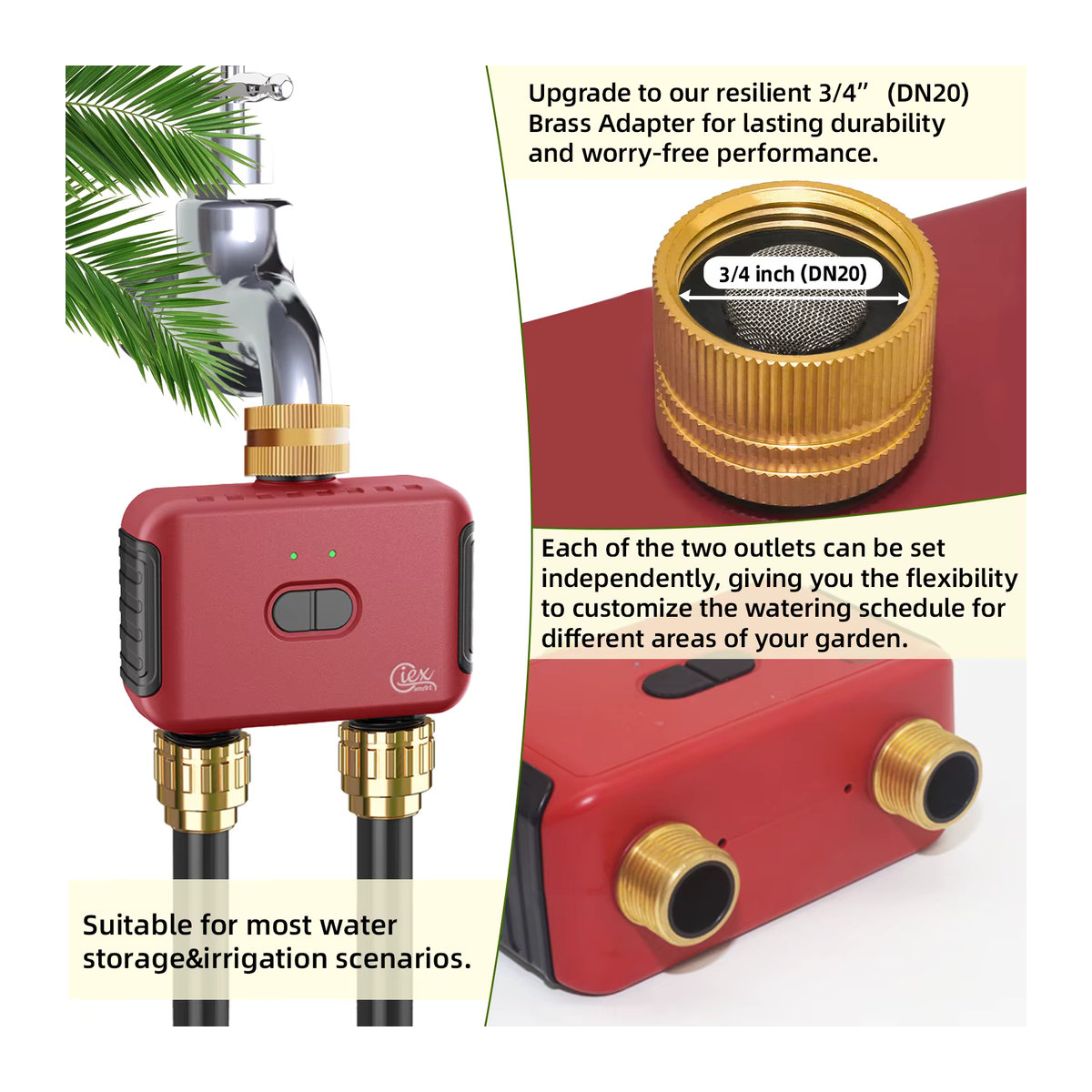 Giexperience Smart Garden Bewässerungstimer mit 2 Zonen, WiFi und Zigbee, Automatisches Bewässerungssystem für Tropf- und Sprinklersteuerung, Rot - Bild 5