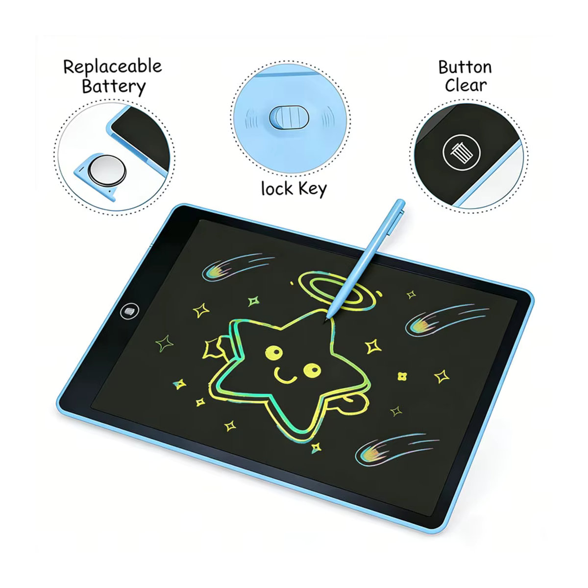 Gift King 16-Zoll LCD Schreibtafel Blau Minimalistisch mit Ein-Tasten-Löschanfunktion als elektronisches Zeichenbrett und Lernspielzeug - Bild 2