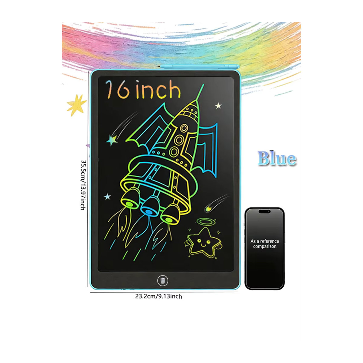 Gift King 16-Zoll LCD Schreibtafel Blau Minimalistisch mit Ein-Tasten-Löschanfunktion als elektronisches Zeichenbrett und Lernspielzeug - Bild 7