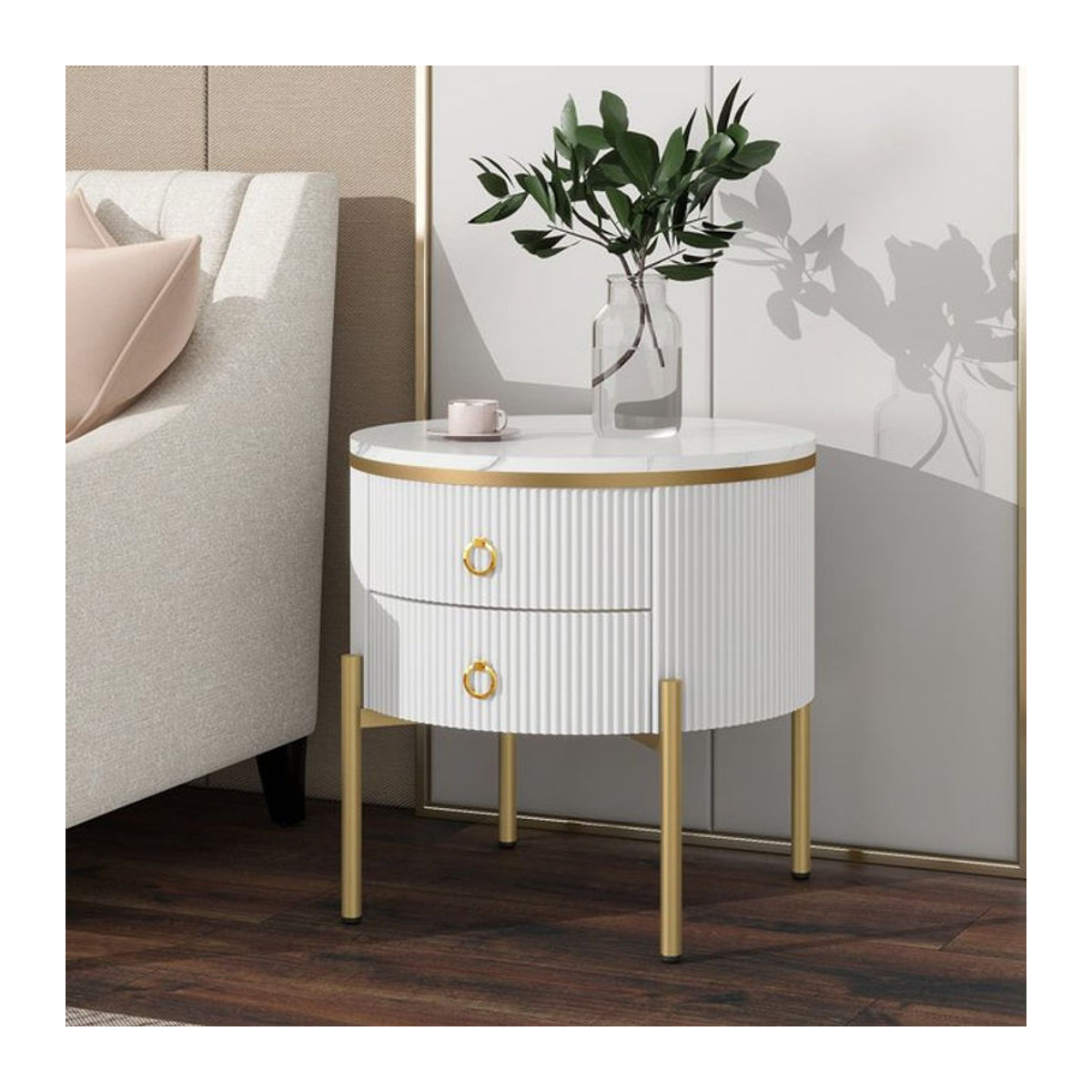 GL Store Beistelltisch mit Marmorstruktur in Weiß, quadratisch und modern, B/T/H: 50 x 50 x 51 cm - Bild 1