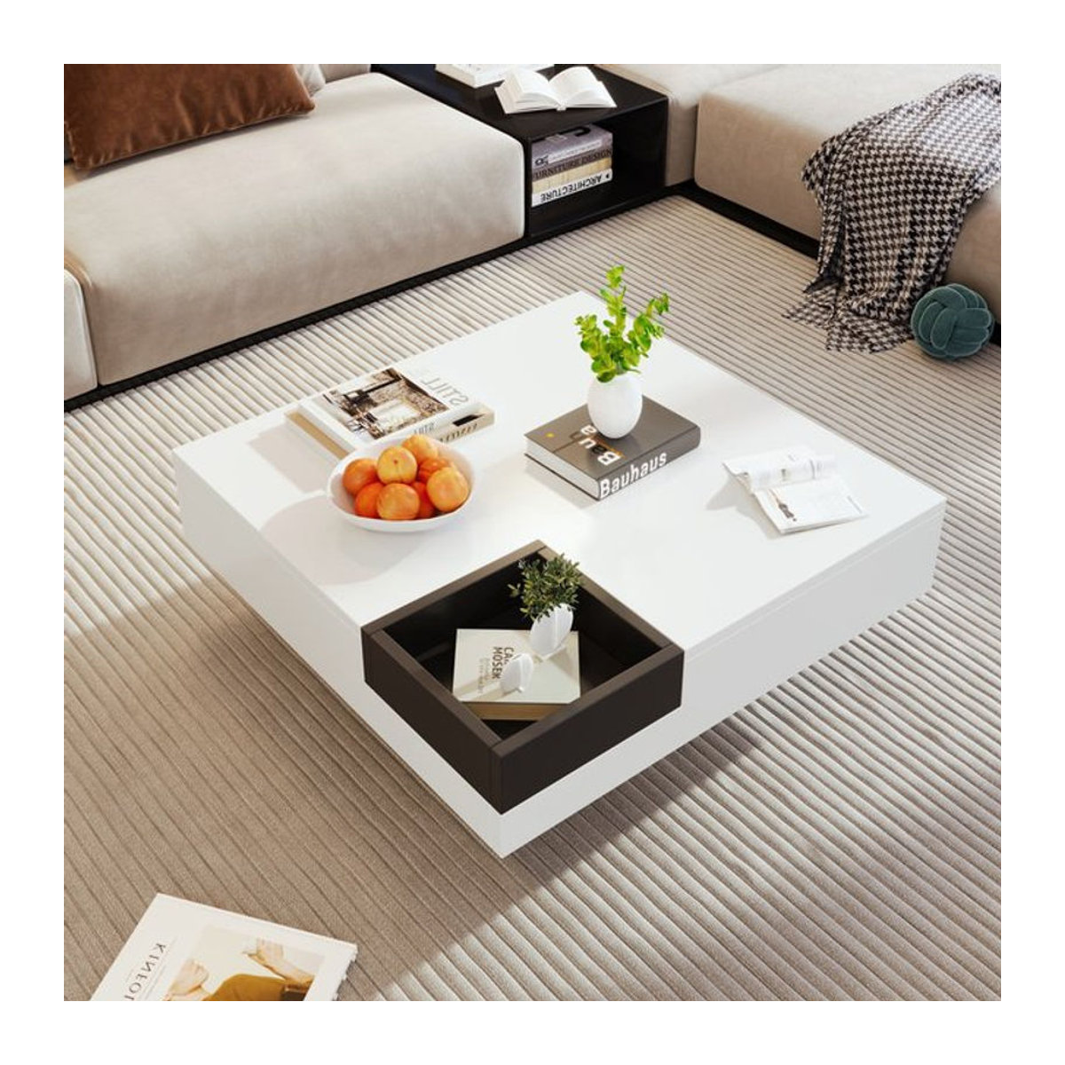 GL Store Couchtisch in Weiß mit LED-Lichtstreifen und abnehmbarer Aufbewahrungsbox, Modernes Design, B/T/H: 72 x 72 x 30 cm - Bild 1