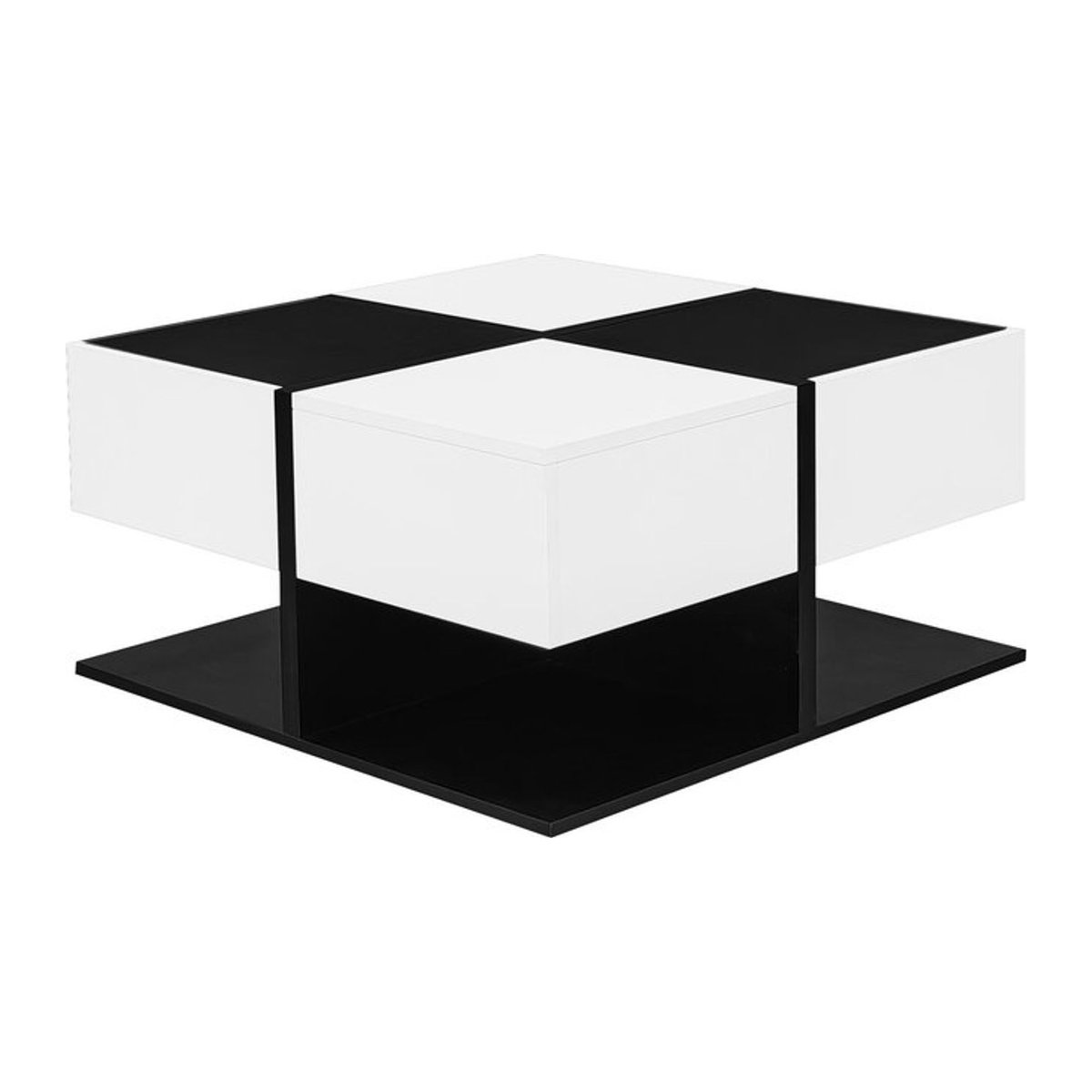 GL Store Couchtisch Modern Minimalistisch mit 2 Schubladen, Quadratisch, Schwarz/Weiß, B/T/H: 70 x 70 x 35,5 cm - Bild 1