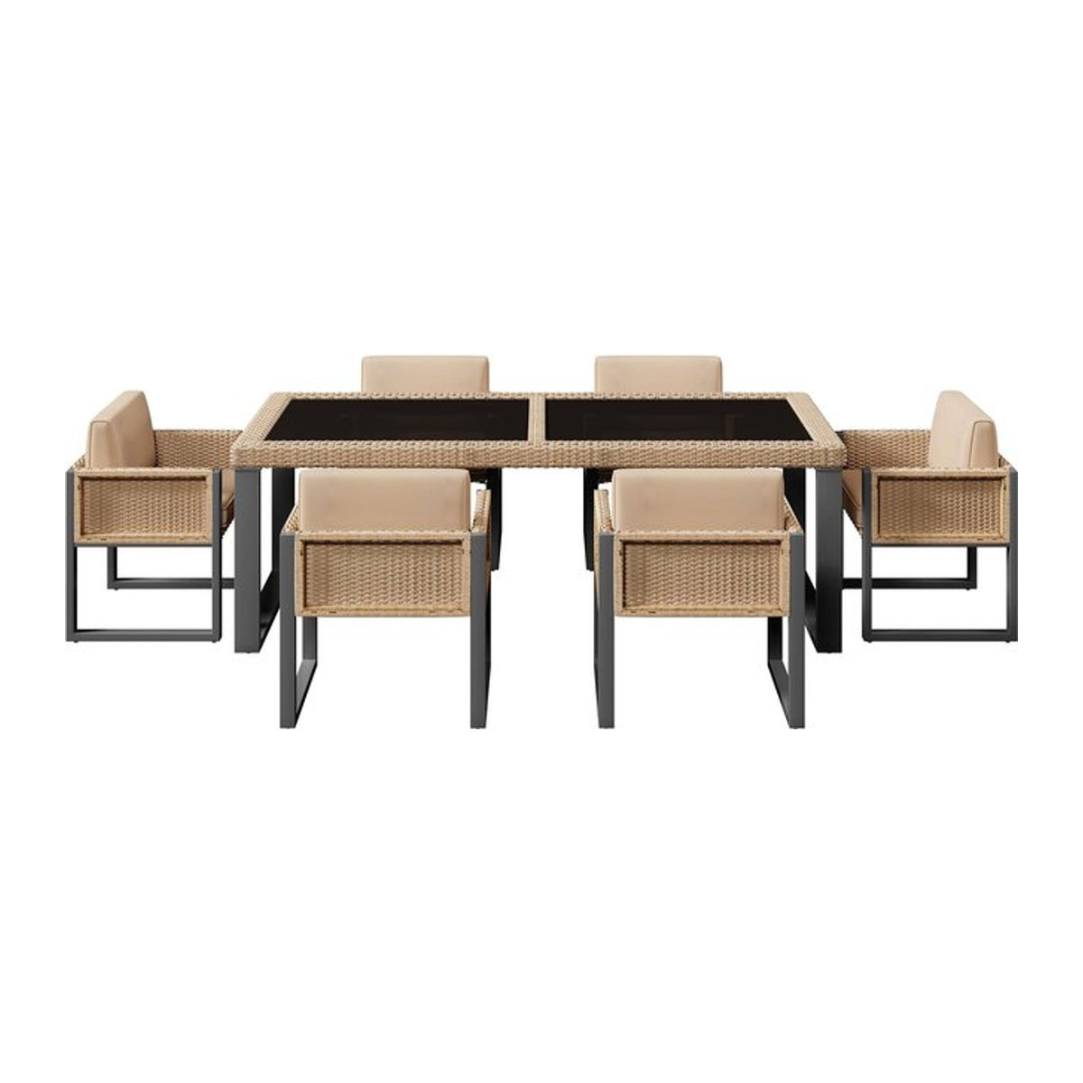 GL Store Gartenmöbel-Set Essgruppe aus Polyrattan mit Glastisch und 6 Stühlen in Braun und Schwarz - Bild 1