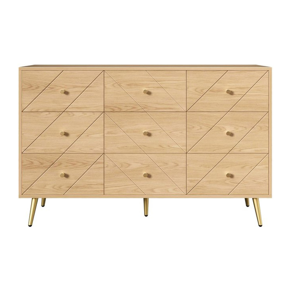 GL Store Moderne 9-Schubladen-Kommode aus Holzwerkstoff und Metall in Natur, B/T/H: 120 x 39 x 80 cm - Bild 1