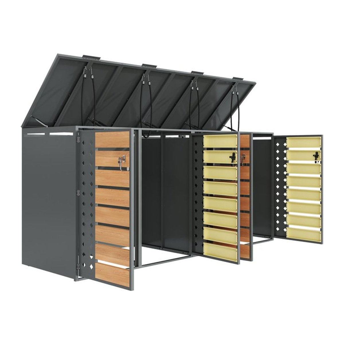 GL Store Mülltonnenbox mit 4-fach Aufbewahrung und rautenförmiger Seitenperforation zur Belüftung, B/T/H: 264 x 80 x 118,5 cm, Grau-Natur - Bild 1