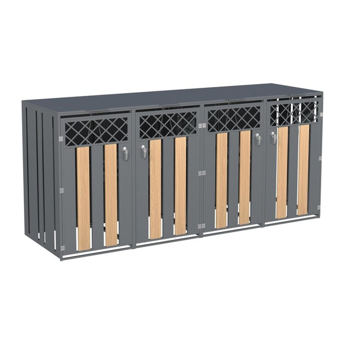 GL Store Mülltonnenbox mit hydraulisch gestütztem Klappdeckel und 4 separaten Fächern für den Außenbereich, Grau-Natur, B/T/H: 264 x 80 x 118,5 cm - Bild 1