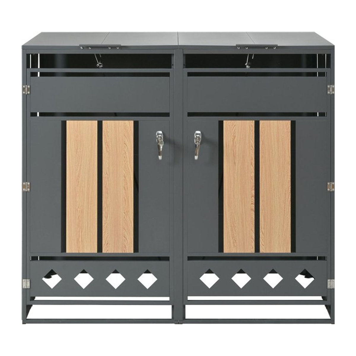 GL Store Mülltonnenbox mit hydraulischem Klappdeckel und zwei Fächern, Grau-Natur, B/T/H: 132 x 80 x 118,5 cm - Bild 1
