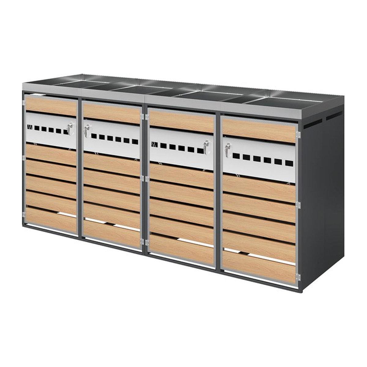 GL Store Mülltonnenbox mit integriertem Pflanztrog und vier abschließbaren Einzeltüren, B/T/H: 264 x 80 x 124,5 cm, Grau-Natur - Bild 1