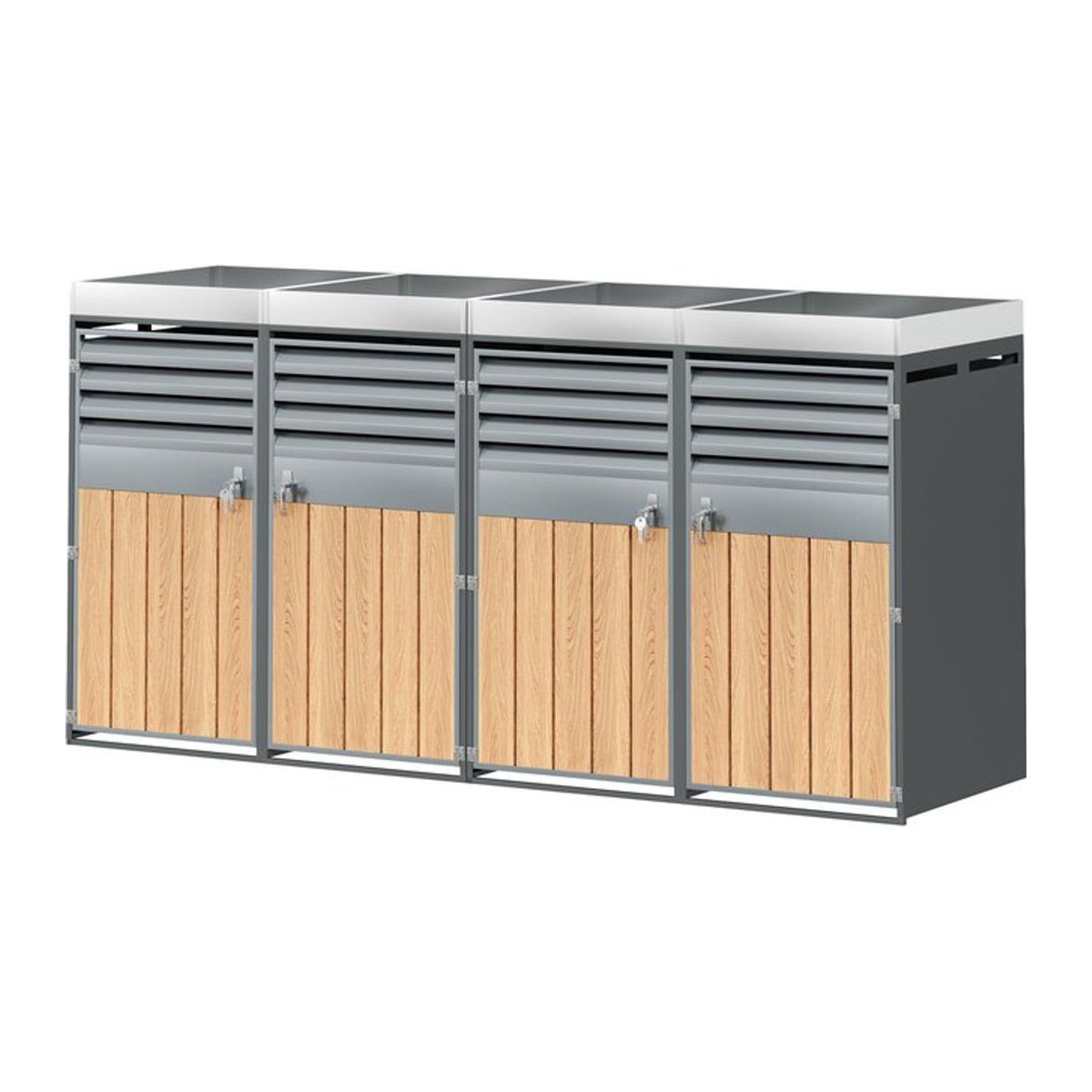GL Store Mülltonnenbox mit integrierter Pflanzfläche und abschließbarem 4-Fach-Mülltonnenschrank, B/T/H: 264 x 80 x 124,5 cm, Grau-Natur - Bild 1