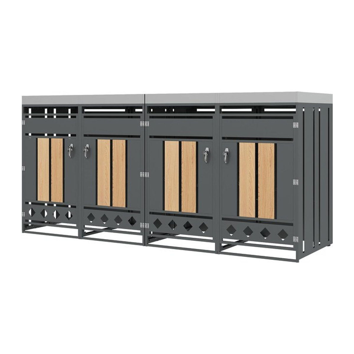 GL Store Mülltonnenschrank mit 4 Fächern, Pflanztrog und abschließbaren Türen, B/H/T: 264 x 124,5 x 80 cm, Grau-Natur - Bild 1