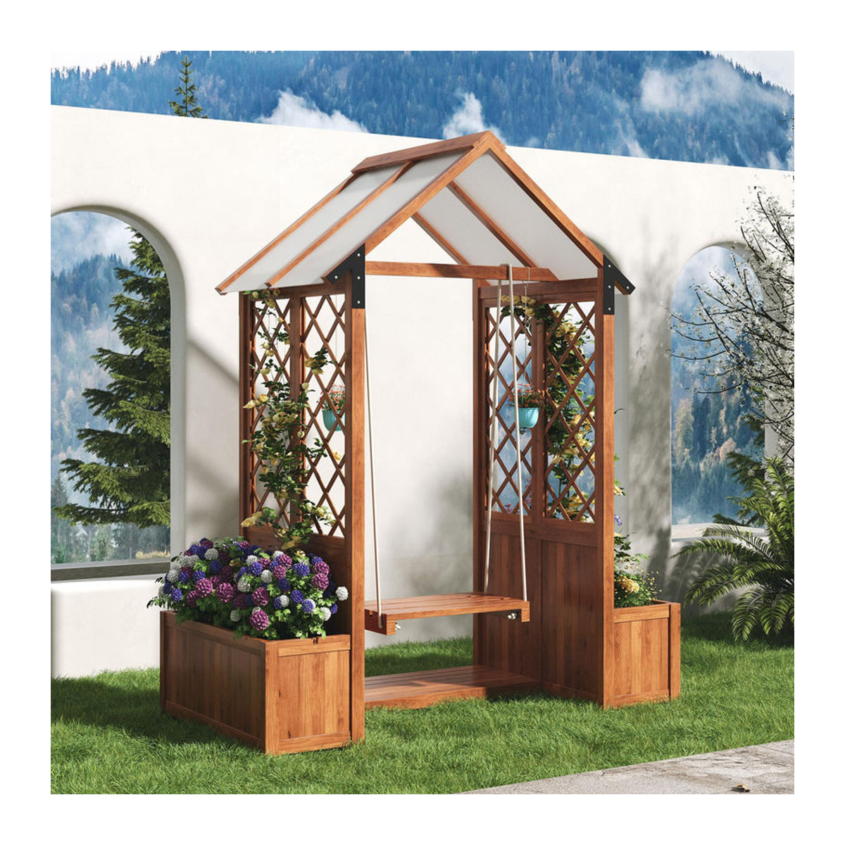 GL Store Pflanzkübel mit Spalier und Schaukel für Garten, Hof und Terrasse in Braun, H x B x T: 163 x 142 x 70 cm - Bild 2