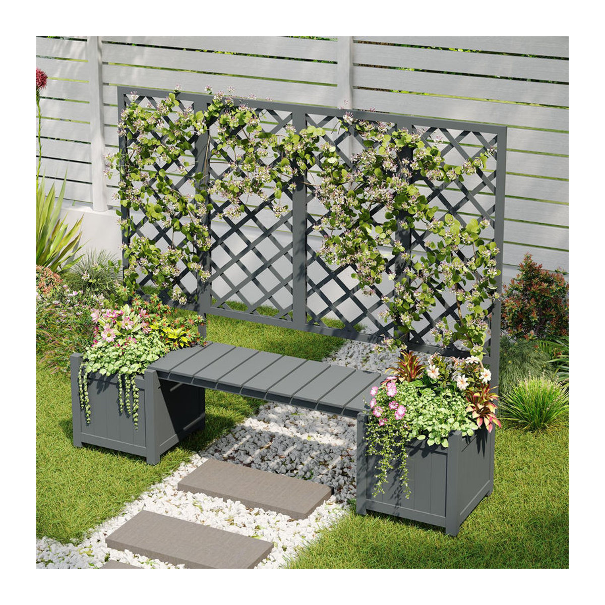 GL Store Pflanzkübel mit Spalier und Sitz für Garten, Hof und Terrasse in Grau, H x B x T: 145 x 169 x 42 cm - Bild 2
