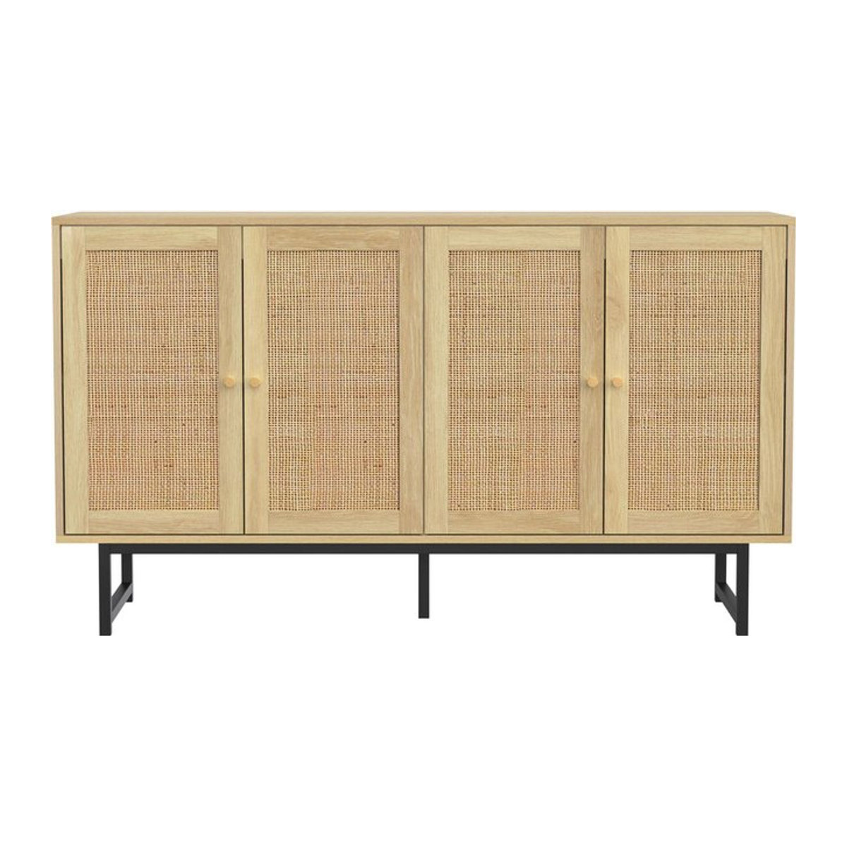 GL Store Sideboard mit Rattangeflecht in Natur, 4 Türen, verstellbare Böden und Metallbeine, B/T/H: 140 x 39,5 x 80 cm - Bild 1
