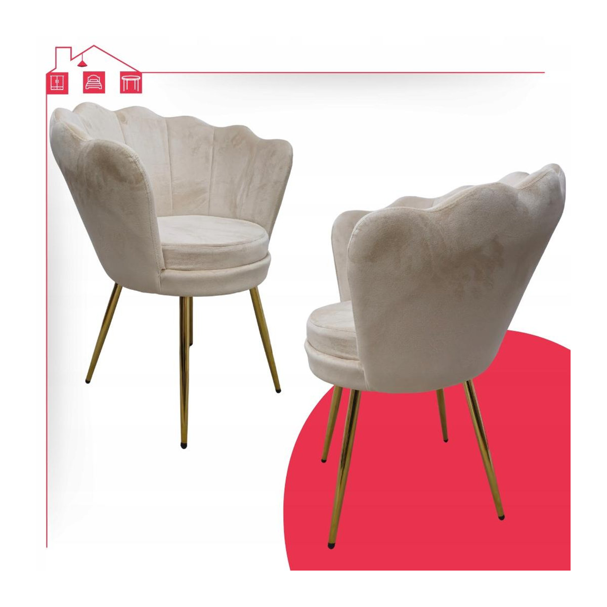 Glamour Sessel mit Muschelform in Beige aus Samt von Novio Family Möbel inklusive zusätzlichem Kissen - Bild 4