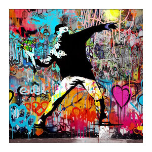 Glasbild GRAFFITI PROTEST von PRO ART, abstraktes Acrylglas-Kunstwerk in mehrfarbig, quadratisch, B/T/H: 50 x 50 x 1,3 cm