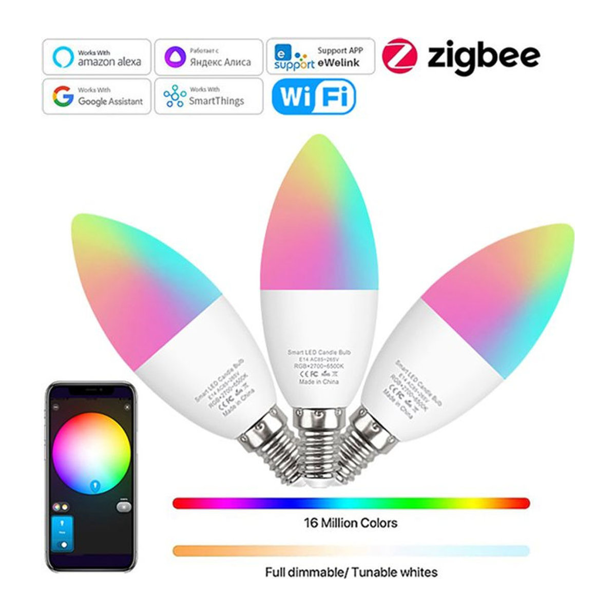 Gleco Smart E14 LED Lampe RGBCW Zigbee mit Alexa Amazon Google Home und Smartthings Kompatibilität in Bunt - Bild 1