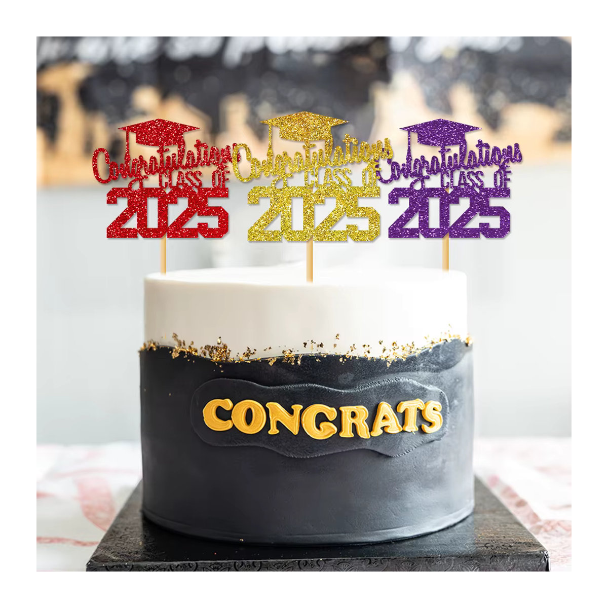 Glitzernde Kuchenaufsätze Klasse 2025 für deine Abschlussfeier, mehrfarbig aus Kunststoff - Bild 4