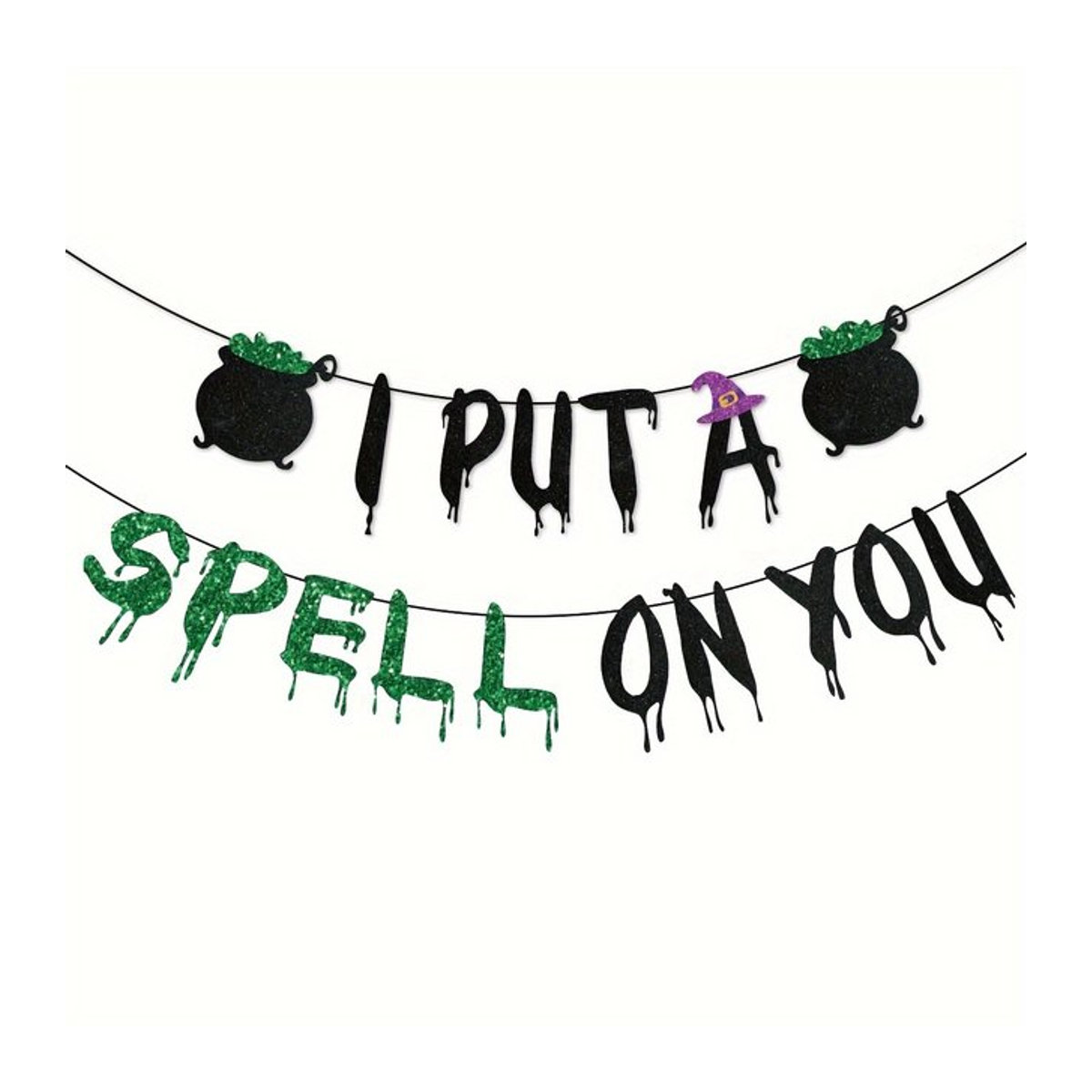 Glitzerndes Halloween Banner mit Hexen-Motiv und Hokuspokus-Aufdruck zur Partydekoration - Bild 1