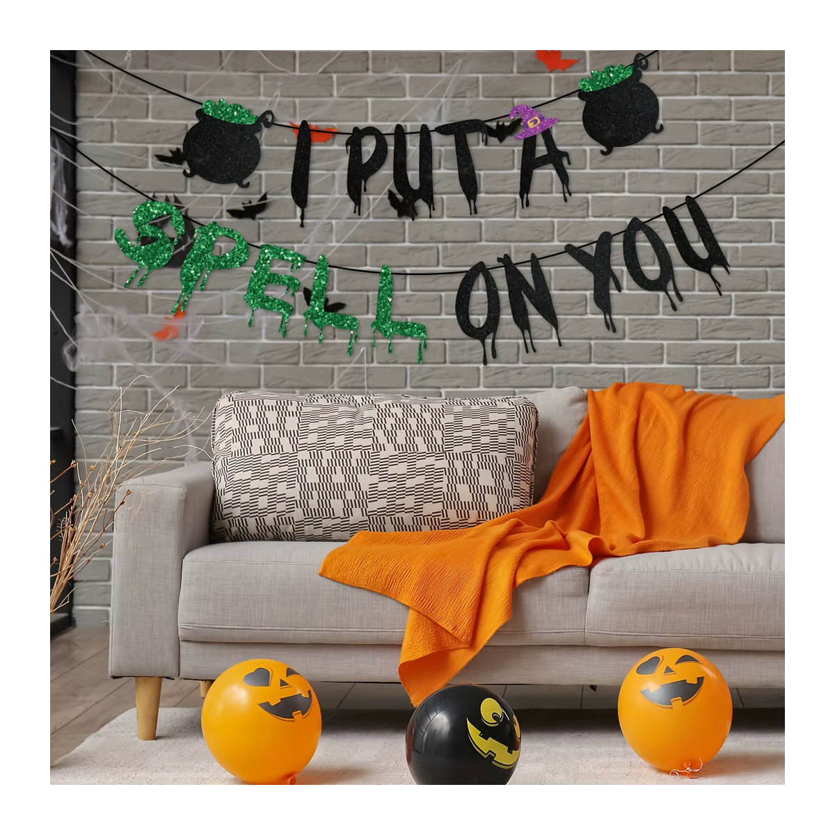 Glitzerndes Halloween Banner mit Hexen-Motiv und Hokuspokus-Aufdruck zur Partydekoration - Bild 2