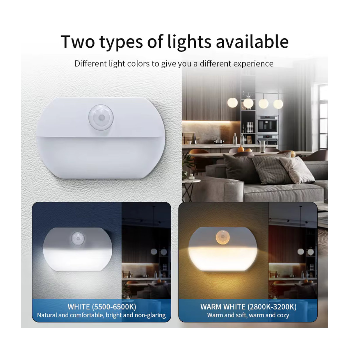 Globvat Minimalistisches LED-Nachtlicht mit Infrarot-Bewegungsmelder, batteriebetrieben zum Aufkleben für Flur, Treppe, Schrank, Schlafzimmer und Badezimmer - Bild 5