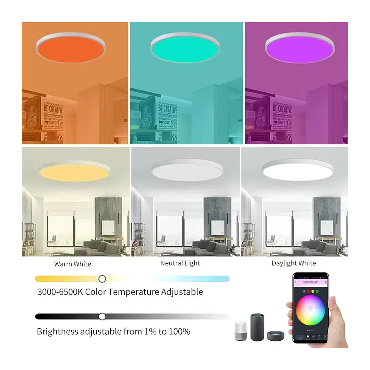 Globvat Smart LED Deckenlampe mit Tuya Wifi und RF 2,4g Remote, 24W runde Deckenleuchte in Bunt, kompatibel mit Smart Life App, Alexa und Google Home Sprachsteuerung - Bild 3