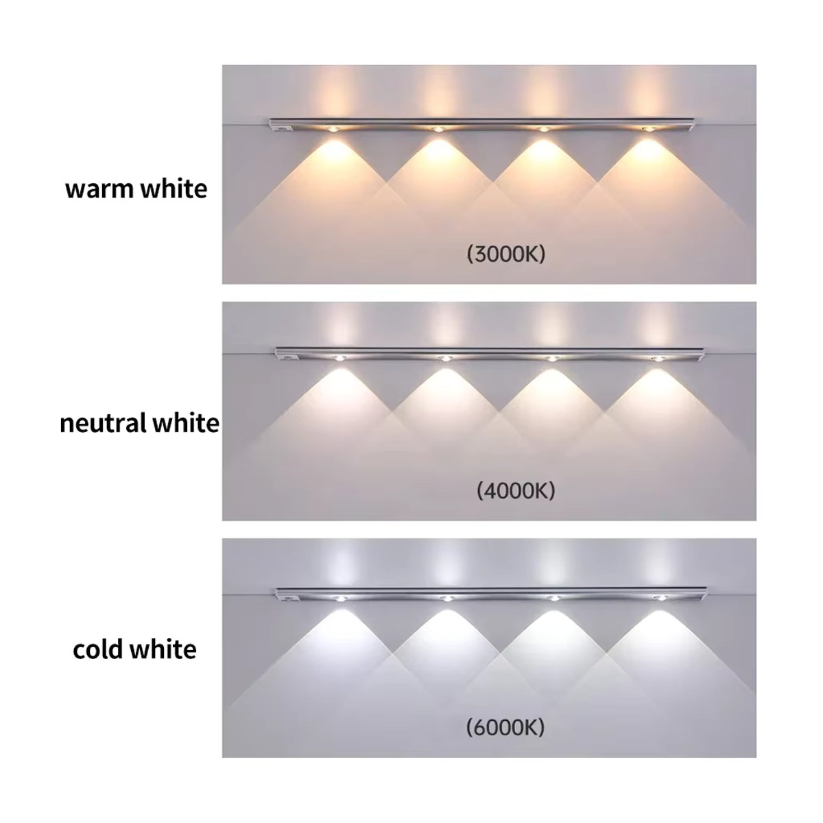 Globvat Wiederaufladbare LED-Balkenleuchte mit Bewegungsmelder, dimmbare Schrankbeleuchtung in 3 Farben für Küche und Kleiderschrank - Bild 2