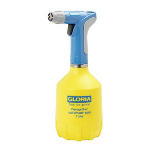 GLORIA AutoPump Mini Garten-Zerstäuber mit Batteriebetrieb, 1 l, Gelb-Blau