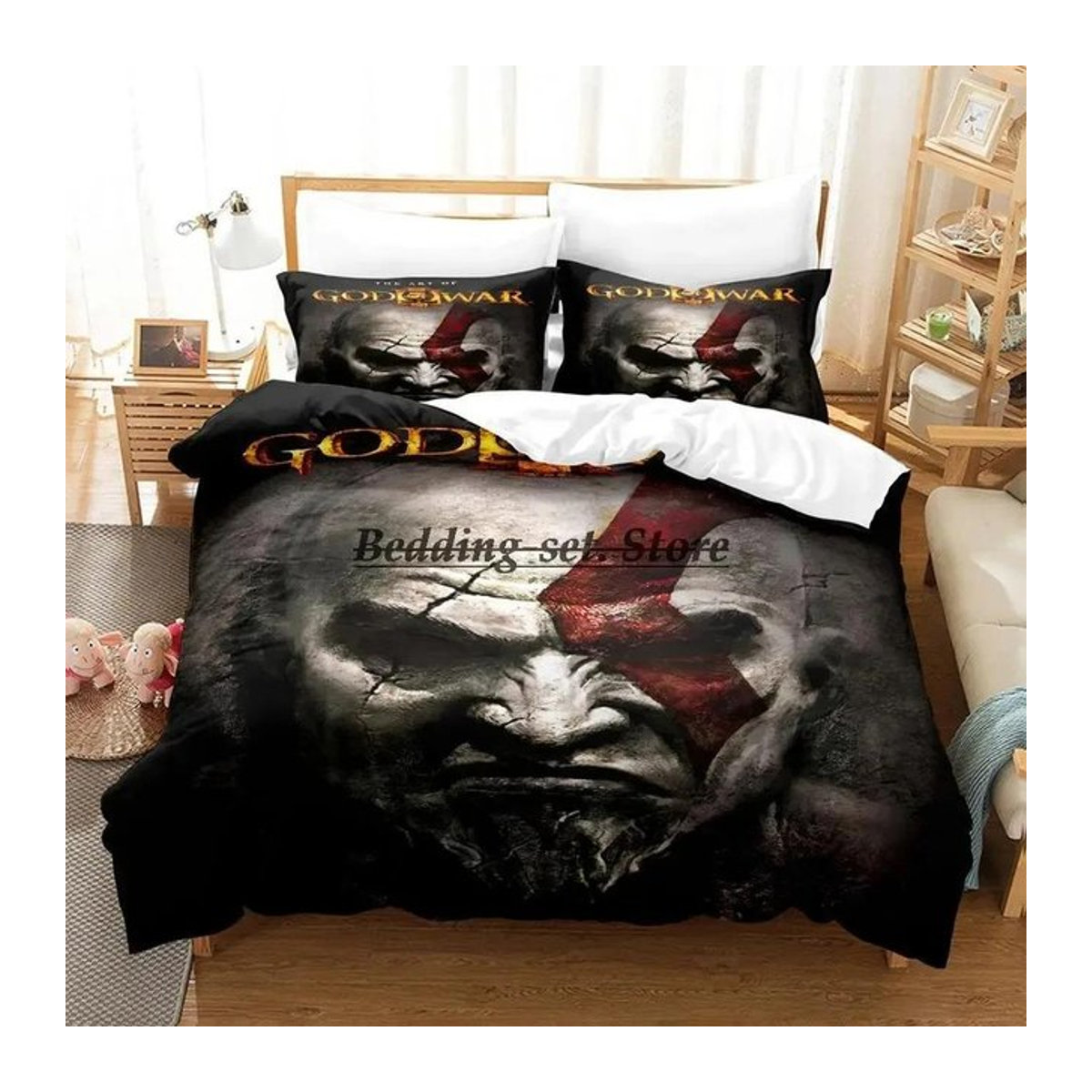 God of War Bettwäsche-Set für Erwachsene und Kinder, 3-teiliges Anime Bettbezug-Set mit Bettlaken, B/H: 135 x 200 cm - Bild 1