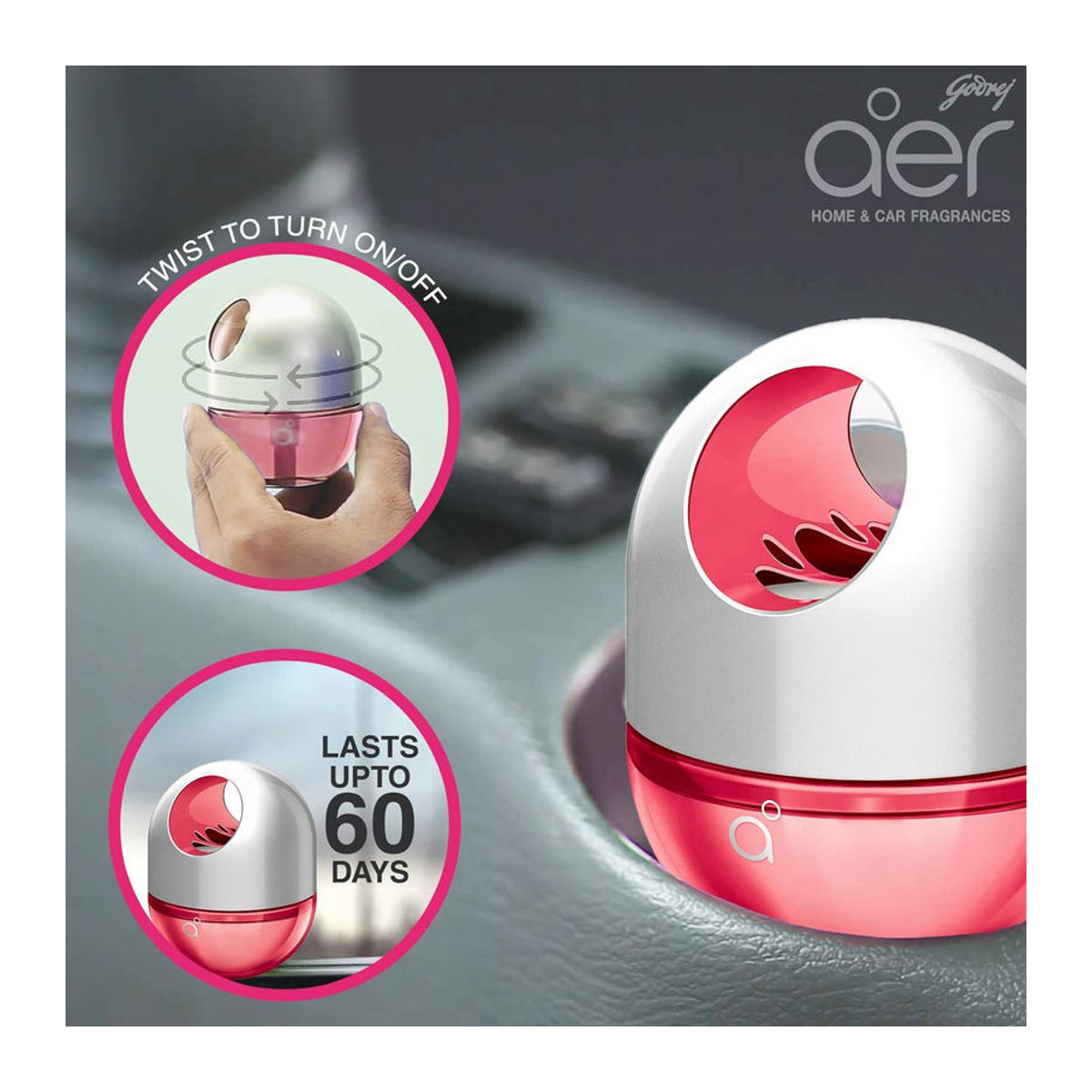 Godrej Aer Twist Auto Lufterfrischer Petal Crush Pink 45g für das Armaturenbrett - Bild 2