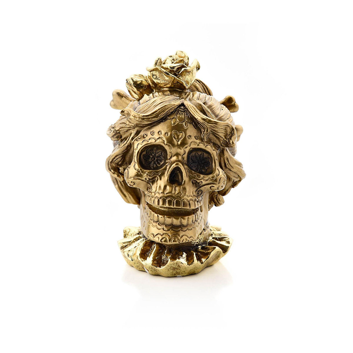 Goldene Schädel Harzfigur für Halloween, B/T/H: 13,0 x 10,5 x 8,5 cm - Bild 2