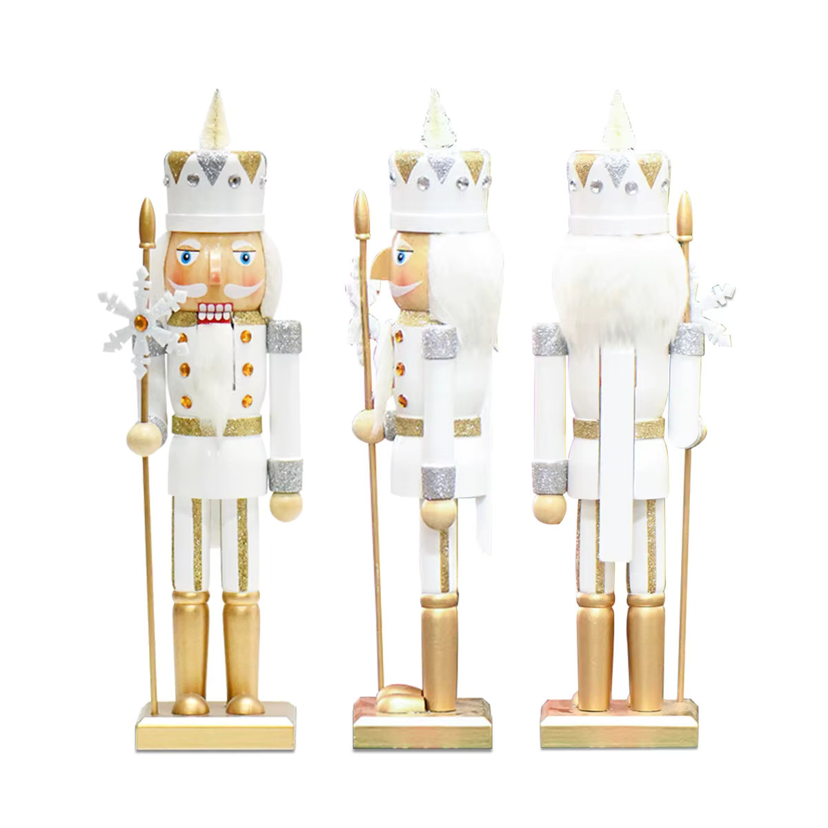 Goldener Nussknacker Schneeflocke aus Massivholz als Weihnachtsdekoration für deine Tischplatte, Höhe: 36 cm - Bild 2