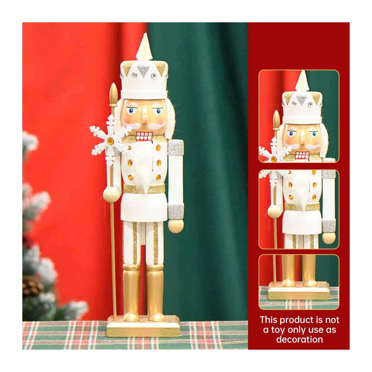 Goldener Nussknacker Soldat aus Holz als Weihnachtsdekoration, Höhe: 36 cm - Bild 2