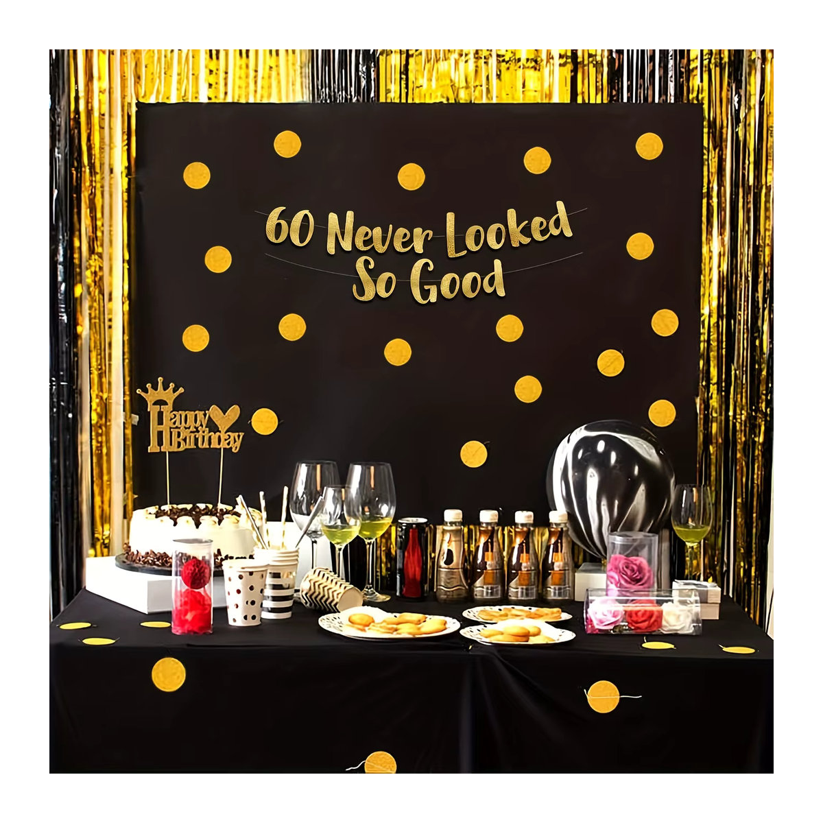 Goldglitzer Geburtstag Banner Never Looked So Good zum 60. Geburtstag in Gold mit Aufhängung - Bild 2