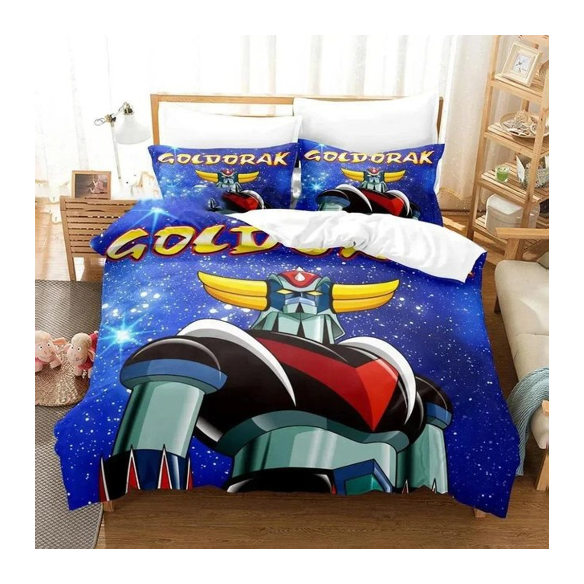 Goldorak 3D Grendizer Bettwäscheset aus Leinen mit Bettbezug und Kissenbezug, Breite: 133 cm, Höhe: 70 cm - Bild 1