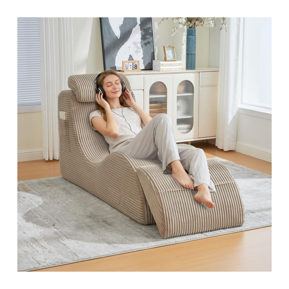 Gomyway Loungesessel aus Cord in Beige, Modern, B/T/H: 160 x 66 x 90 cm - Bild 2