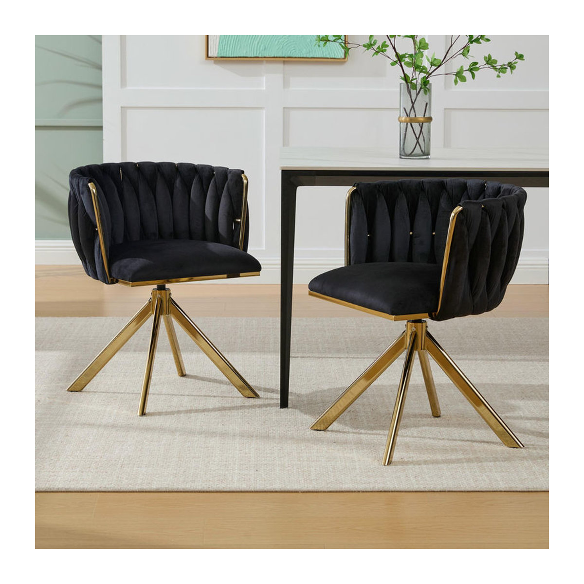 Gomyway Set aus 2 Velours-Drehstühlen in Schwarz mit 180 Grad Schwenkfunktion und ergonomischer Rückenunterstützung, B/T/H: 56 x 50 x 70 cm - Bild 2