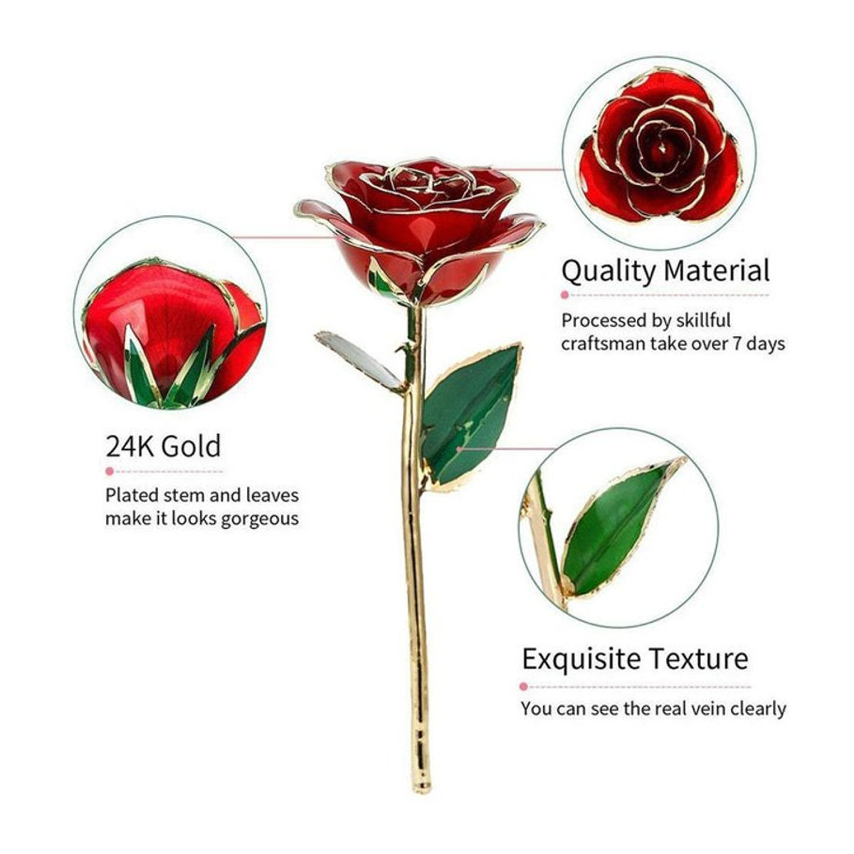 GoolRC Ewige Rote Rose mit 24k Goldfolienrand als Dekoration in Weiß - Bild 1