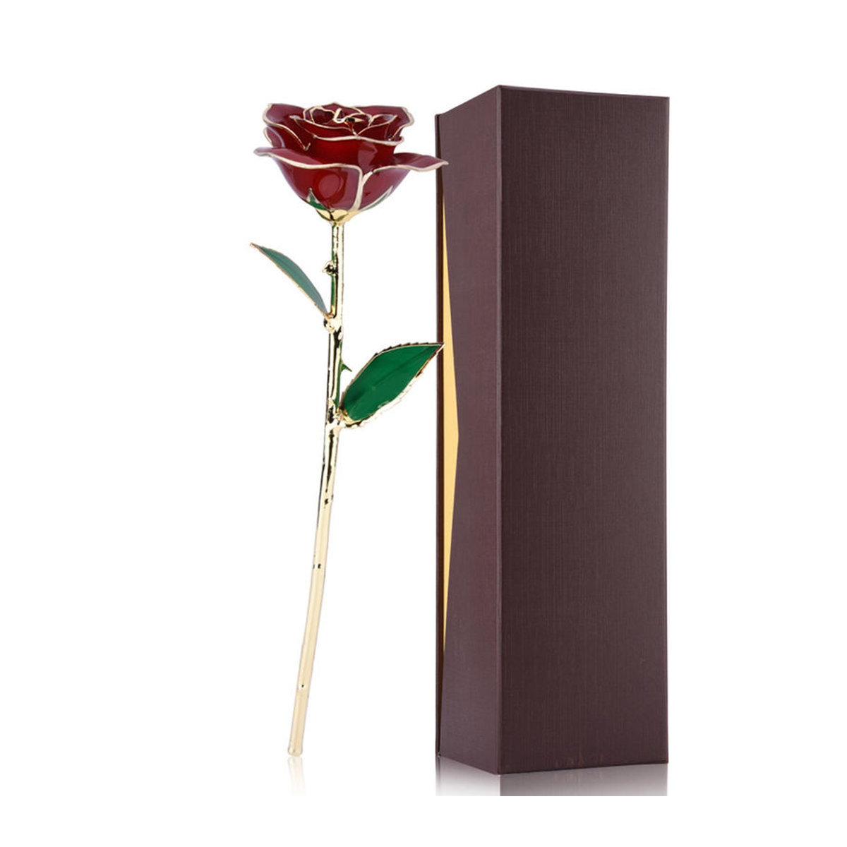 GoolRC Ewige Rote Rose mit 24k Goldfolienrand als Dekoration in Weiß - Bild 2