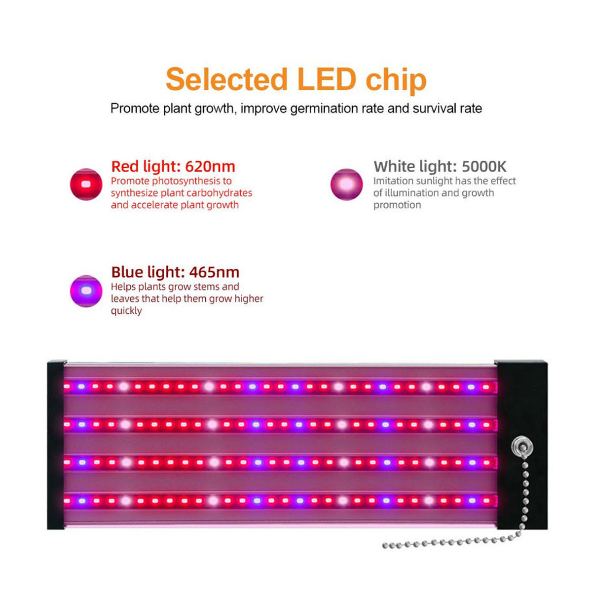 GoolRC LED-Wachstumslichter für Zimmerpflanzen mit Vollspektrum, verknüpfbar, 5000 K Tageslicht, Rot und Blau, IP20, 50 cm - Bild 2