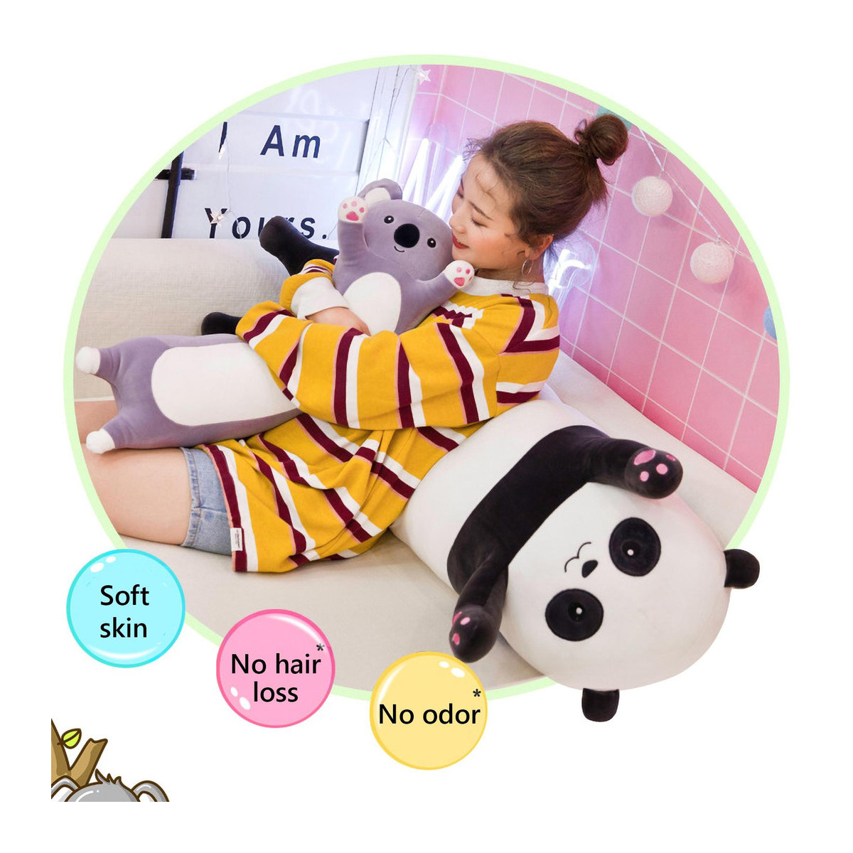 GoolRC Plüschkissen Panda-Koala-Design in Weiß und Mehrfarbig, 90 cm langes Umarmungskissen als süßes Sofakissen - Bild 2